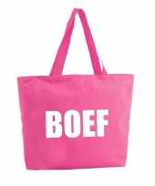 Feest boef shopper tas fuchsia roze 47 cm