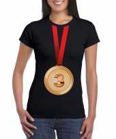 Feest bronzen medaille kampioen shirt zwart dames