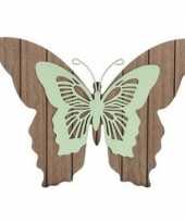 Feest bruin mint groene houten vlinder 28 cm