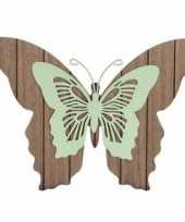 Feest bruin mint groene houten vlinder 38 cm
