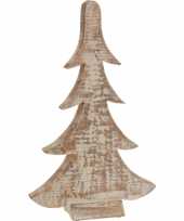 Feest bruin witte houten kerstboom 42 cm