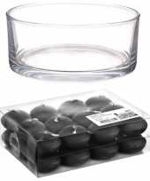 Feest cadeau set lage luxe vaas 19 cm met zwarte drijfkaarsen