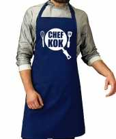 Feest chef kok barbeque schort keukenschort kobalt blauw voor her