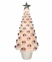 Feest complete mini kunst kerstboom kunstboom zalmroze met lichtjes 50 cm