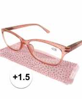 Feest dames leesbril 1 5 roze met glitters