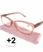 Feest dames leesbril 2 roze met glitters