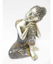 Feest decoratie boeddha beeldje zilver 28 cm
