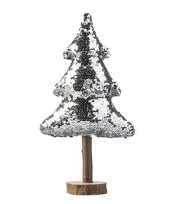 Feest decoratie houten pailletten kerstboom zilver 32 cm