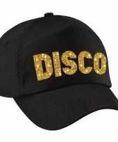 Feest disco pet cap zwart met gouden bedrukking volwassenen