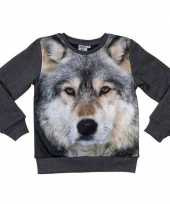 Feest donkergrijze sweater met wolf voor kinderen