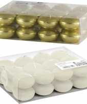 Feest drijfkaarsen pakket van 48 stuks goud en ivoor wit