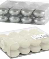 Feest drijfkaarsen pakket van 48 stuks zilver en ivoor wit