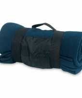 Feest fleece deken plaid navy blauw met afneembaar handvat 160 x 130 c