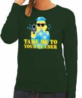 Feest fout paas sweater groen take me to your leader voor dames