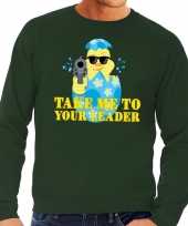 Feest fout paas sweater groen take me to your leader voor heren