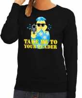 Feest fout paas sweater zwart take me to your leader voor dames