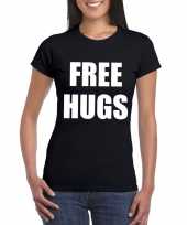 Feest free hugs tekst t-shirt zwart dames