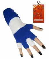 Feest gebreide handschoenen blauw wit