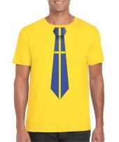 Feest geel t-shirt met zweden vlag stropdas heren
