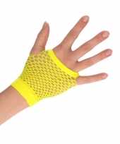 Feest gele grunge gothic korte visnet handschoenen voor volwassenen