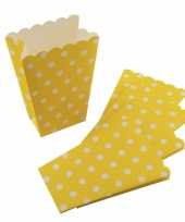 Feest gele wegwerp popcornbakjes met witte stippen 8st