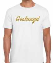 Feest geslaagd goud glitter tekst t-shirt wit heren