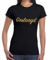 Feest geslaagd goud glitter tekst t-shirt zwart dames