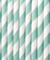 Feest gestreepte rietjes van papier lichtblauw wit 10 stuks