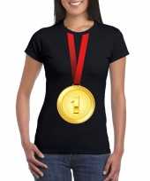 Feest gouden medaille kampioen shirt zwart dames