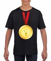 Feest gouden medaille kampioen shirt zwart jongens en meisjes
