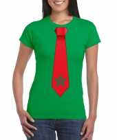 Feest groen t-shirt met marrokko vlag stropdas dames