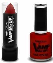 Feest halloween vampieren schmink set mat rode lippenstift en nagellak