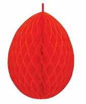 Feest hangdecoratie honeycomb paasei rood van papier 30 cm