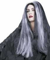 Feest heksen damespruik zwart paars