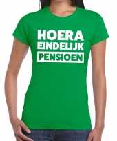 Feest hoera eindelijk pensioen t-shirt groen dames