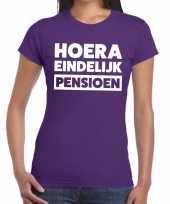 Feest hoera eindelijk pensioen t-shirt paars dames