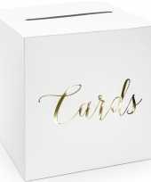 Feest housewarming enveloppendoos wit goud cards 24 cm