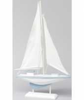 Feest houten decoratie boot blauw wit 19 x 30 cm