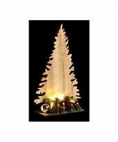Feest houten kerstboom naturel met licht 30cm