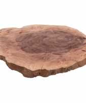 Feest houten ronde serveerschaal serveerblad boomschijf 35 cm
