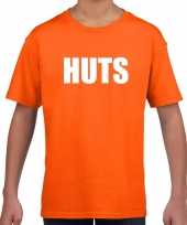 Feest huts tekst t-shirt oranje voor kids