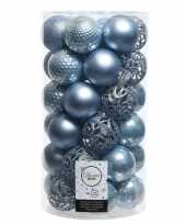 Feest ijsblauwe kerstversiering kerstballenset kunststof 6 cm 36 stuks