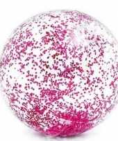 Feest intex opblaasbare roze glitter strandbal 71 cm speelgoed