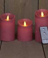 Feest kaarsen set 3x antiek roze led stompkaarsen met afstandsbediening