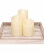 Feest kaarsenbord plateau hout vierkant met 3x led kaarsen parelmoer