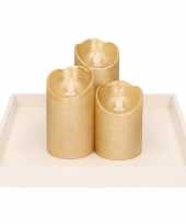 Feest kaarsenonderbord plateau wit hout met 3x led kaarsen goud