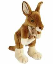 Feest kangoeroe met baby speelgoed artikelen kangoeroe met baby knuffelbeest bruin 28 cm