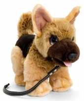 Feest keel toys pluche bruine herdershond met riem honden knuffel 30cm