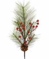 Feest kerst decoratie dennentak met rode besjes 60 cm