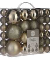 Feest kerstballenpakket 46x licht champagne kunststof kerstballen mix